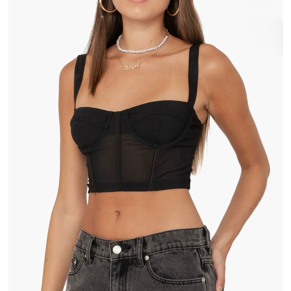 Edikted Teagan Black Mesh‎ Corset Bra Crop Top Womens Size XS Sheer Bustier Goth